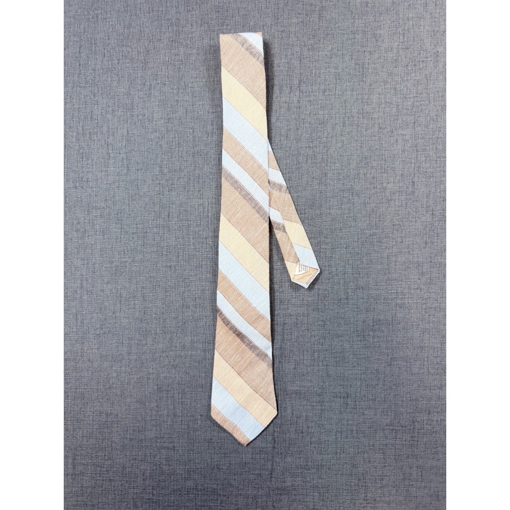Vintage Cambridge Classics Mervyns Striped Tie Beige Blue Linen Blend USA